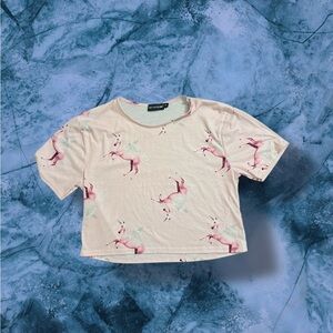 PrettyLittleThing Pink Unicorn Print‎ Crop Top
